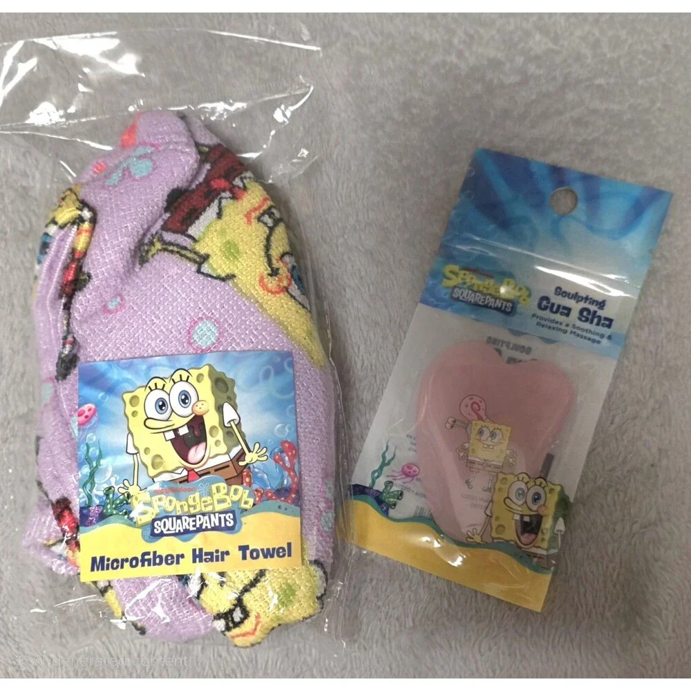 SpongeBob SquarePants Microfiber Hair Towel With Gua Sha sculpting tool SPA Day